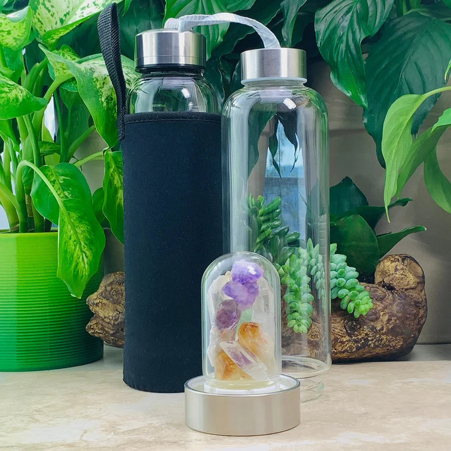 High Vibe Mixed Crystal Gem Pod Water Bottle