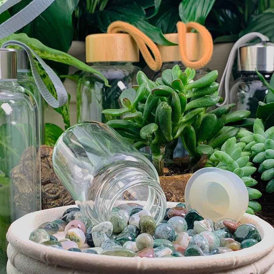 Moss Agate Gem Pod Water Bottle