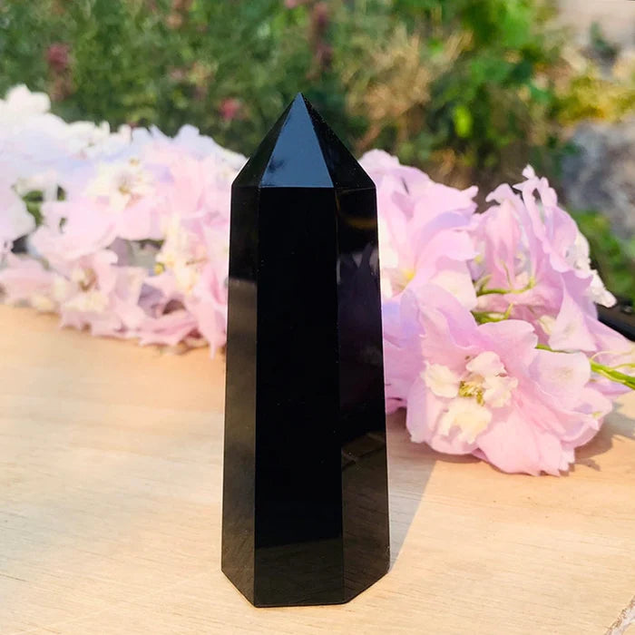 Natural Black Obsidian Tower