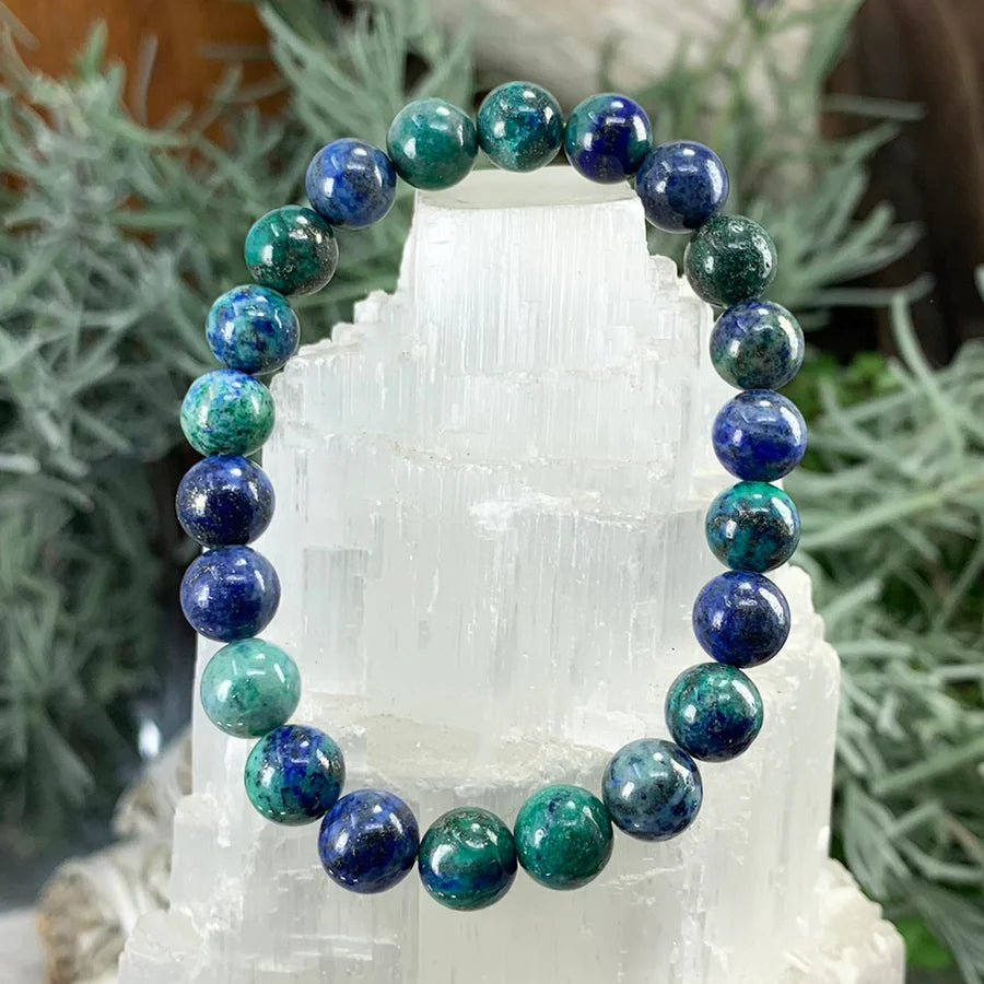 Mala Azurite Bracelet With Velvet Pouch