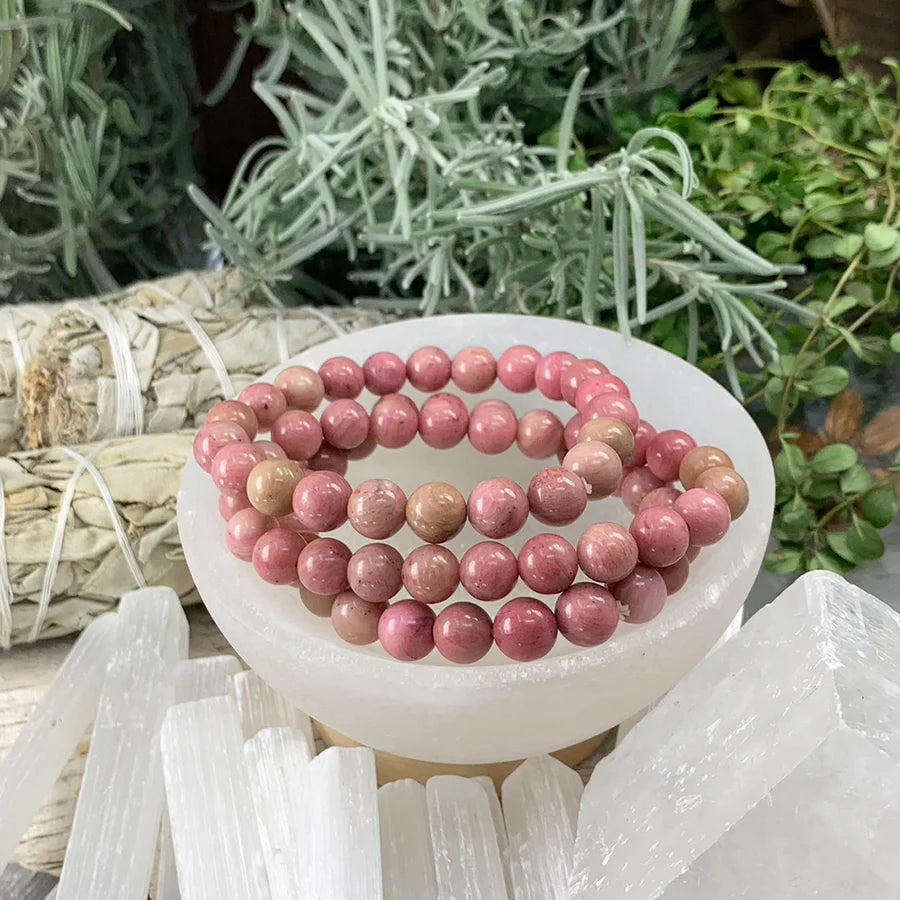 Mala Pink Rhodonite Bracelet With Velvet Pouch