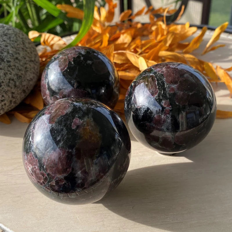 Red Garnet & Astrophyllite Sphere