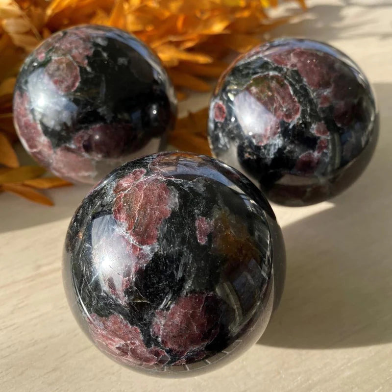 Red Garnet & Astrophyllite Sphere