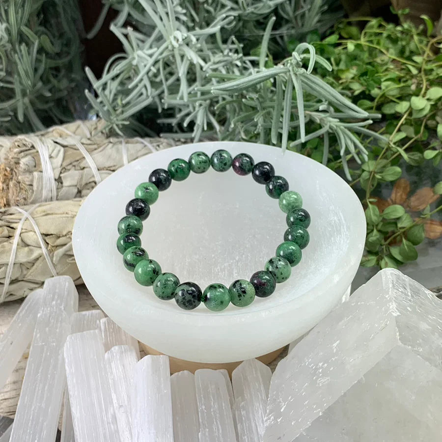 Mala Ruby Zoisite Bracelet With Velvet Pouch