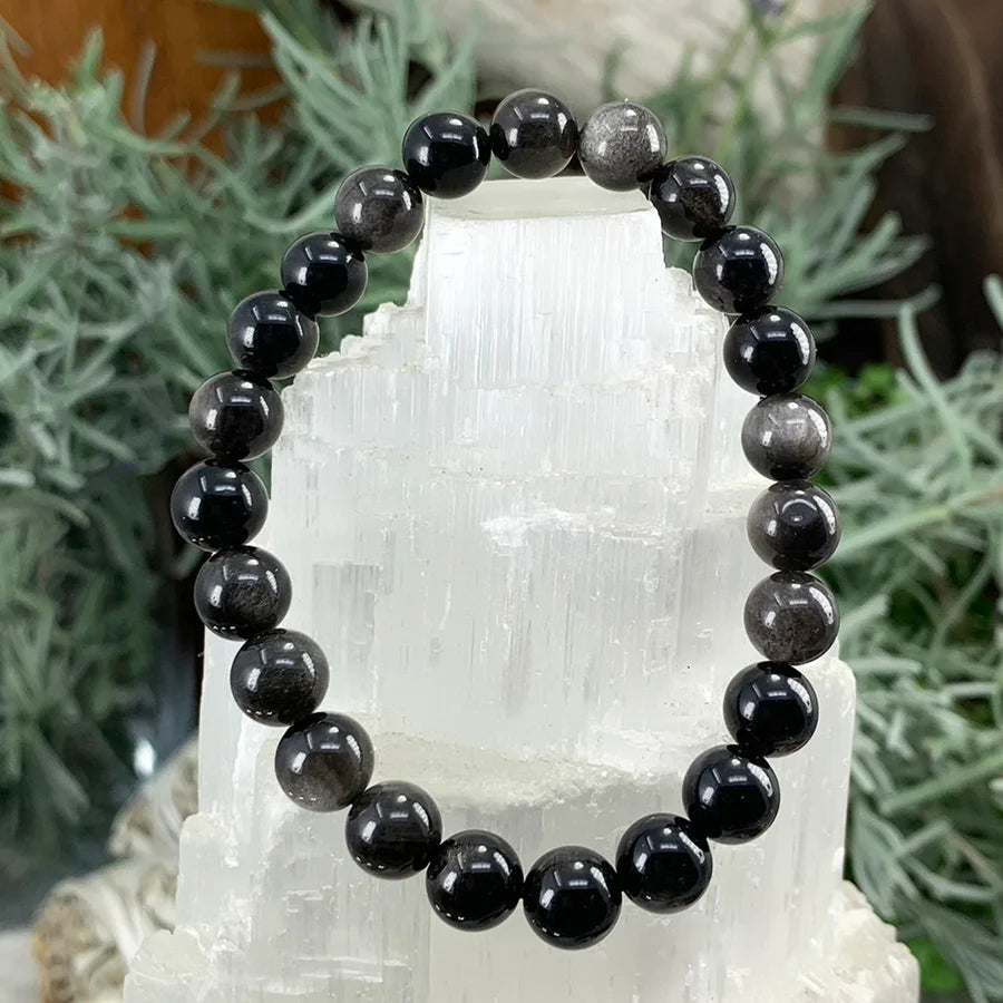 Mala Silver Obsidian Bracelet With Velvet Pouch