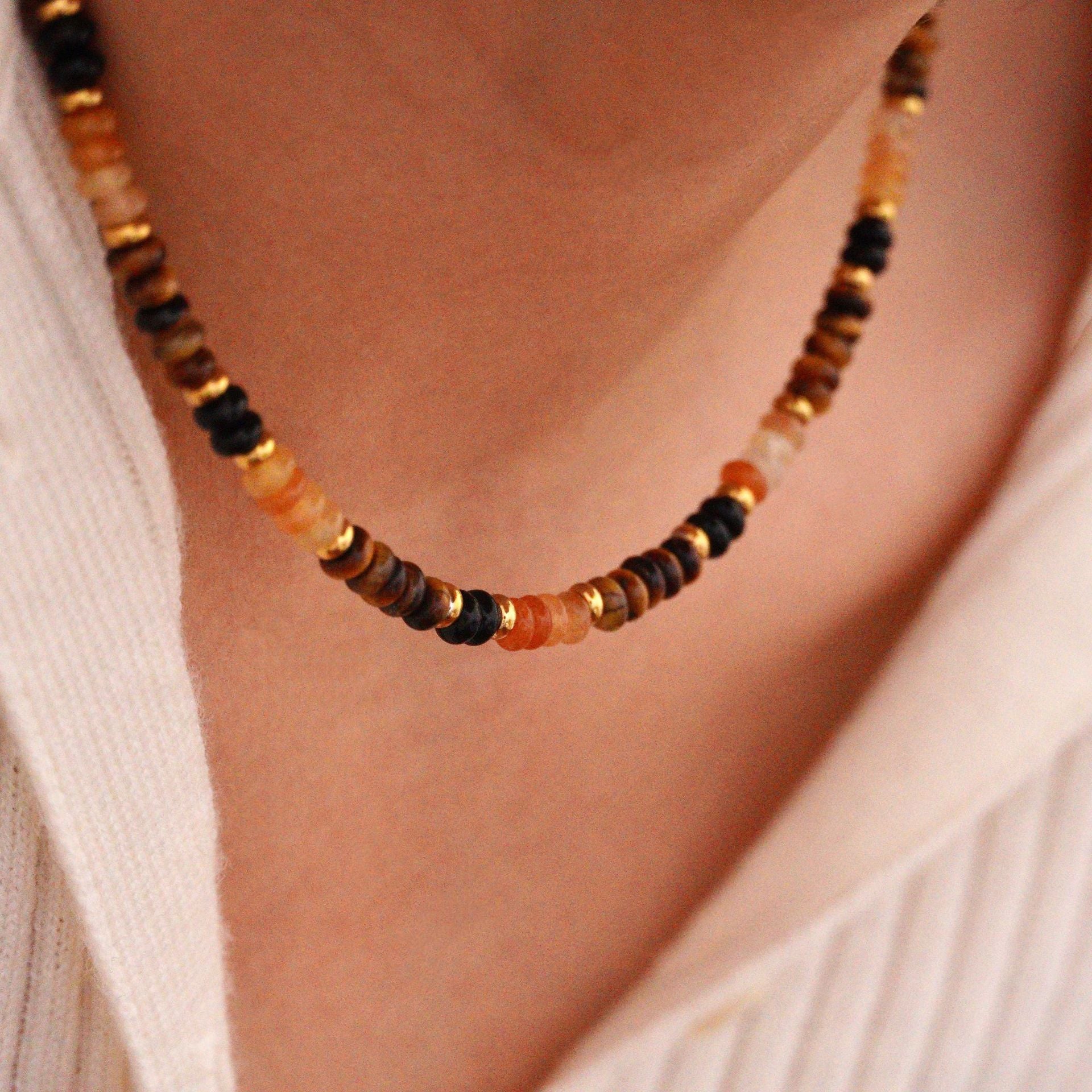 Yellow Tiger-Stone Necklace French Retro Affordable Luxury Trendy stainless steel