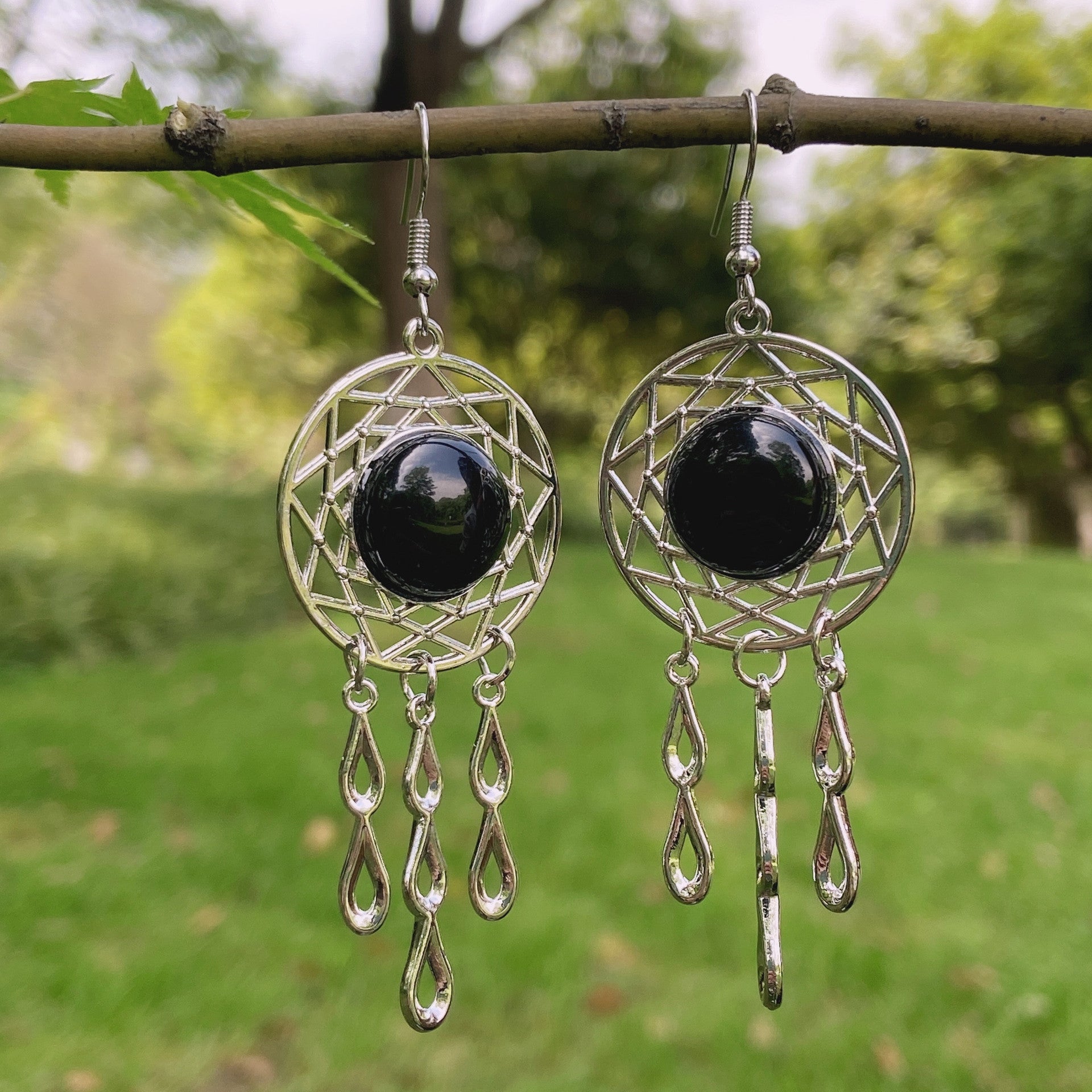 Rock crystal jade dream catcher earrings