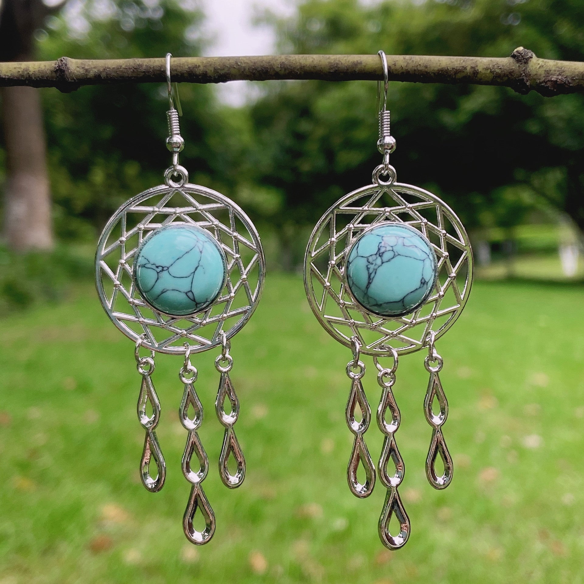 Rock crystal jade dream catcher earrings