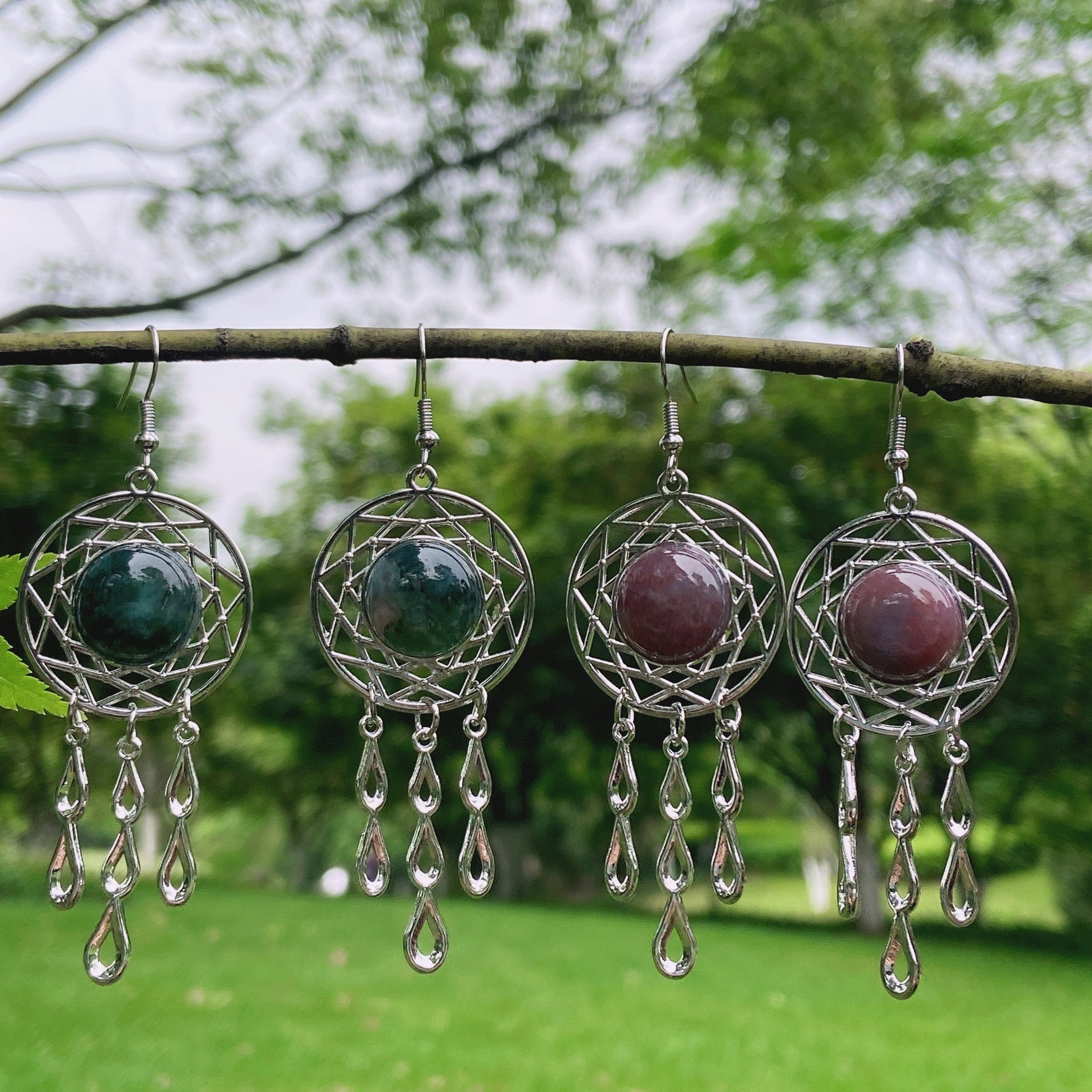 Rock crystal jade dream catcher earrings