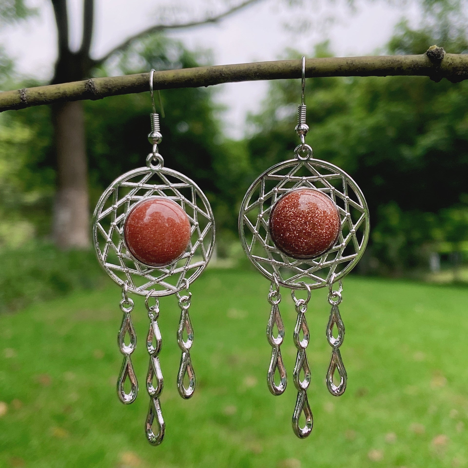 Rock crystal jade dream catcher earrings