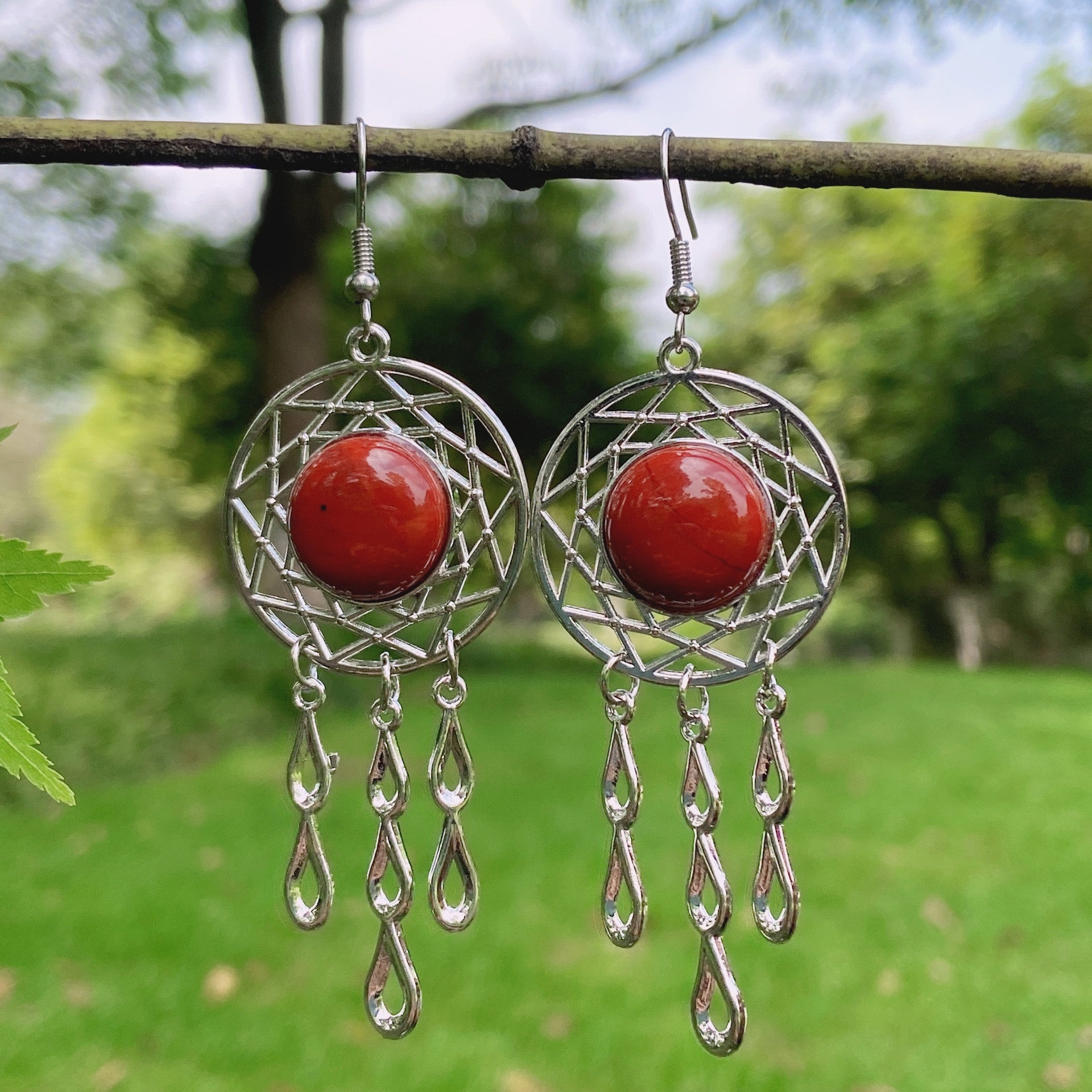 Rock crystal jade dream catcher earrings