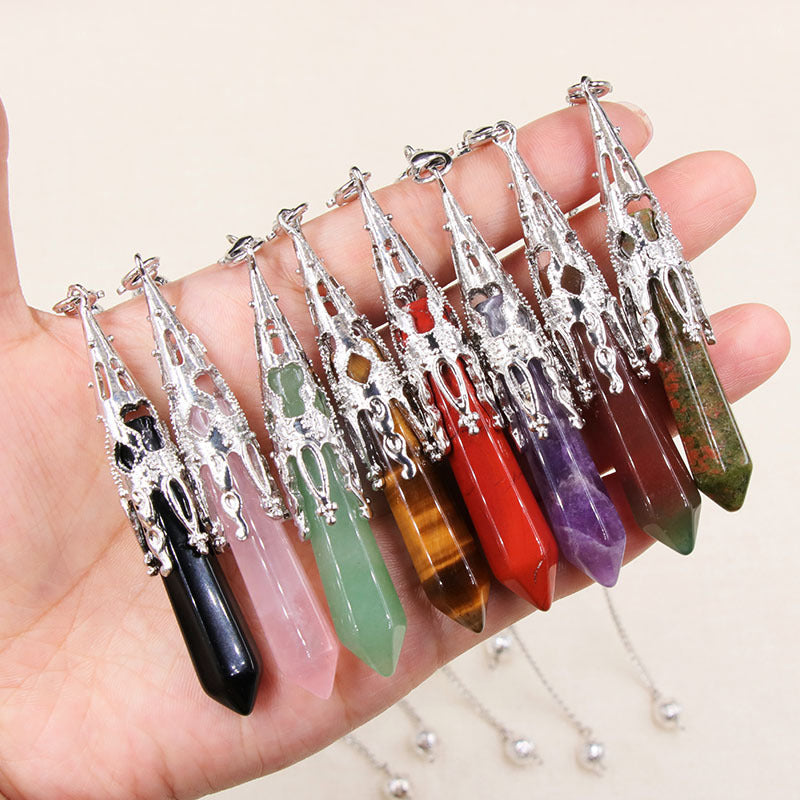 Rock crystal hexagonal column pendulum pendant