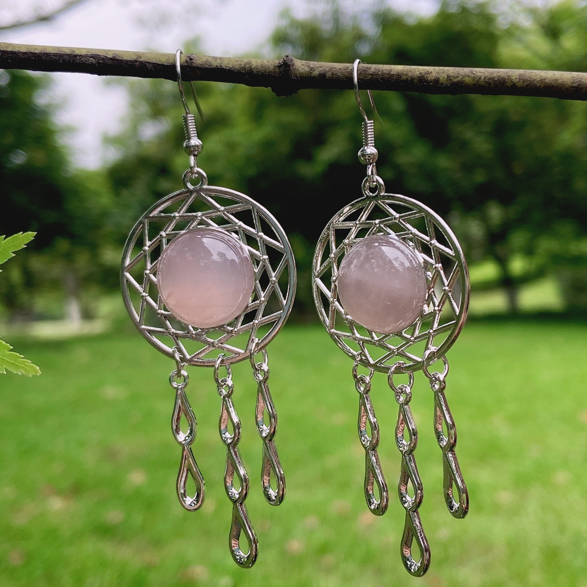 Rock crystal jade dream catcher earrings